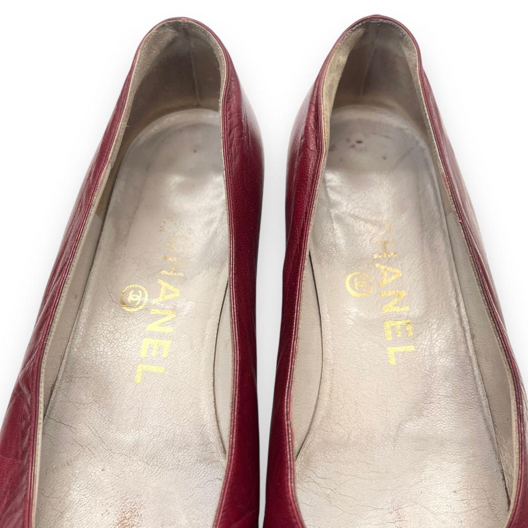 良品■シャネル　ヴィンテージ　フラットシューズ　ココマーク　赤　22.5cm