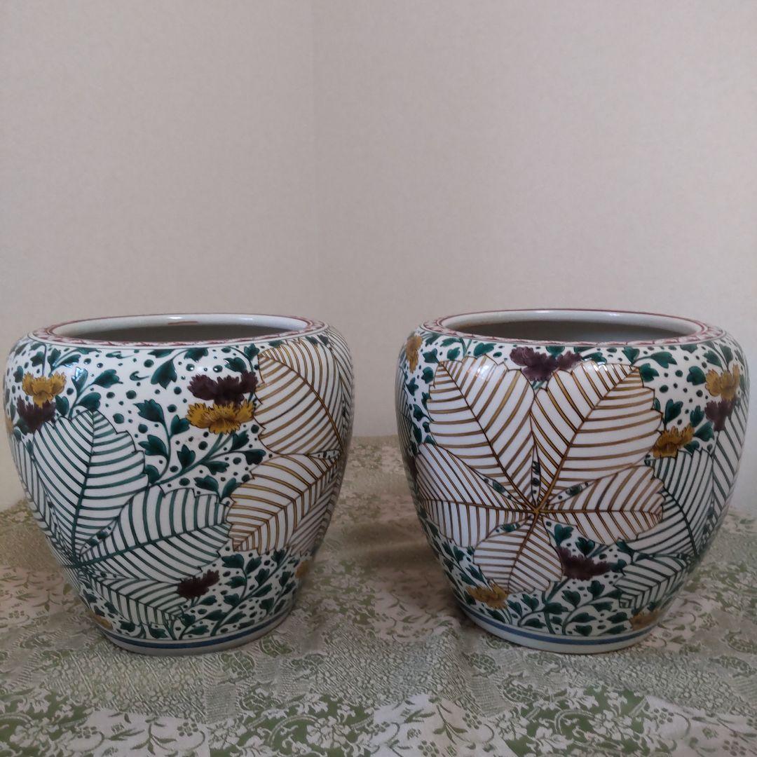 九谷焼柏葉文　火鉢　一対　木箱付き 関西火鉢 KS382 – 【火鉢専門通販ショップ】火鉢.shop 増田屋