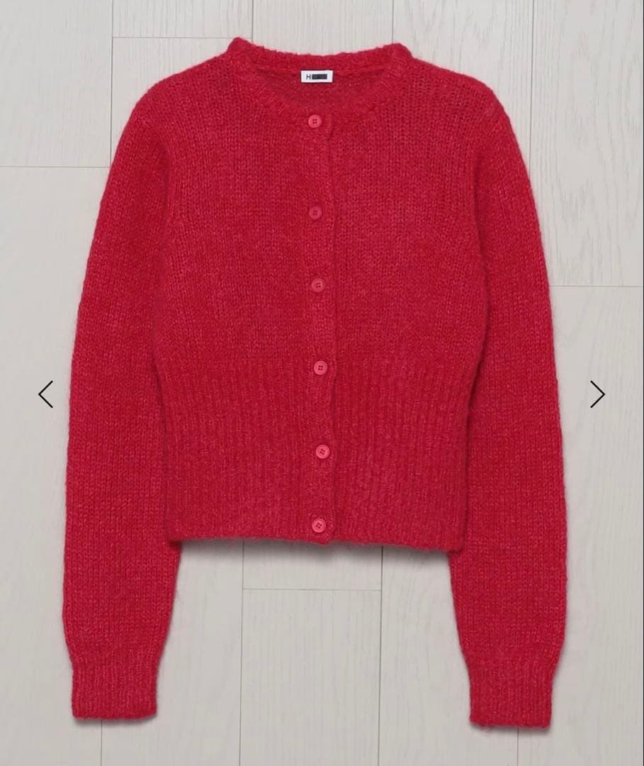 美品】H BEAUTY&YOUTH ウールモヘヤ ショートカーディガン レッド