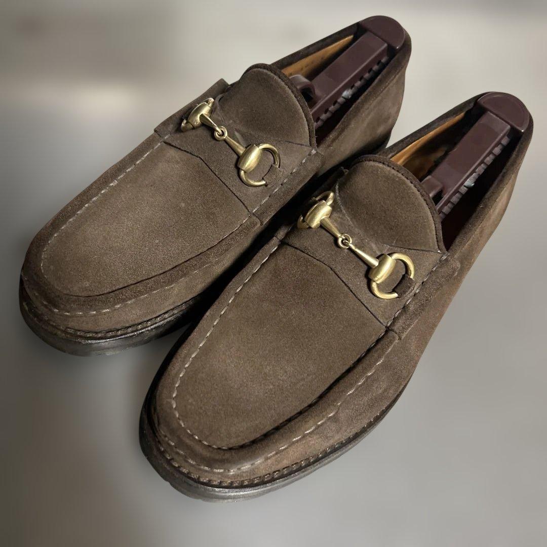 GUCCIグッチスエードローファー、ブラウン40.½ GUCCI - グッチ GUCCI ローファー モカシン シューズ ホースビット