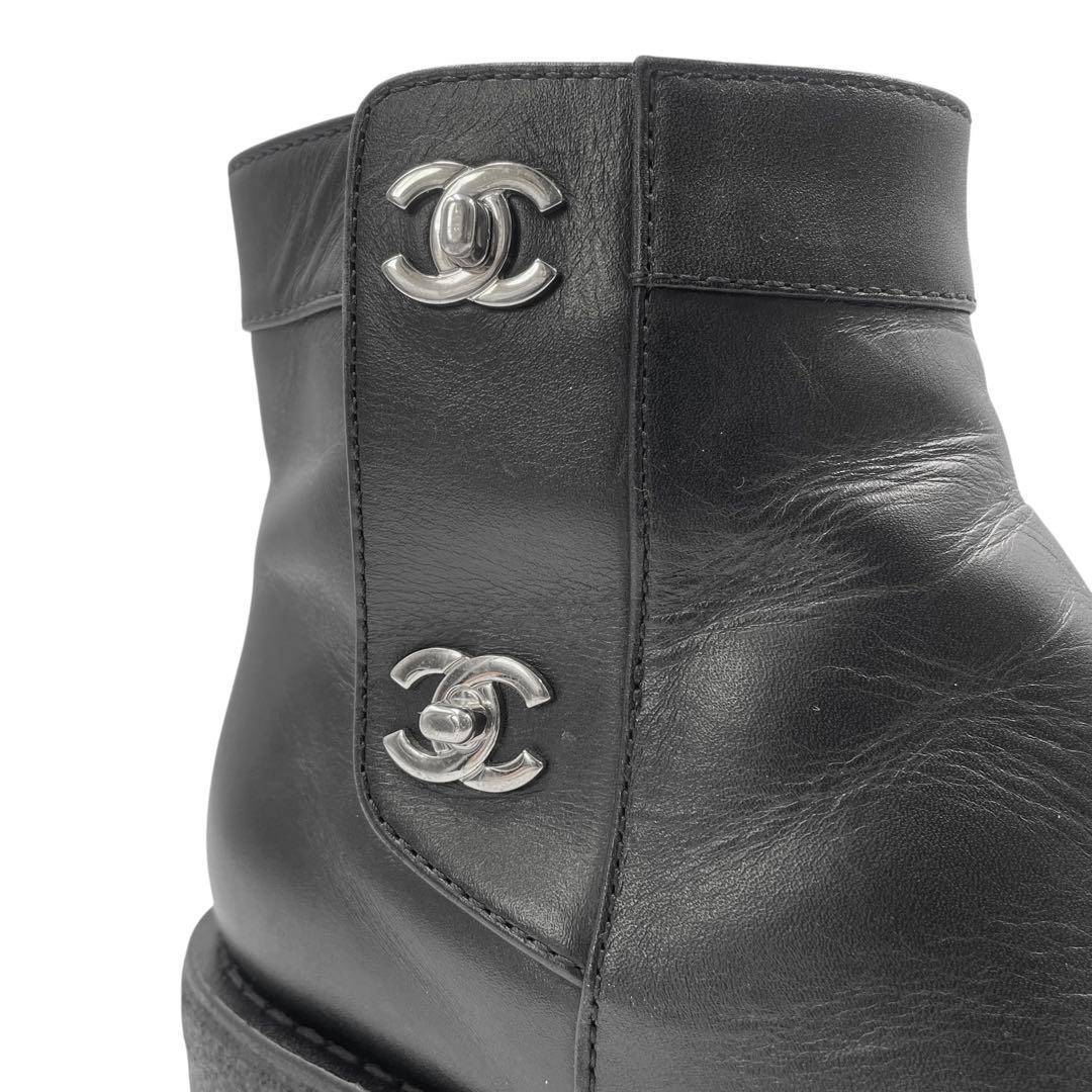 《超美品》CHANEL シャネル ショートブーツ ココマーク 本革 黒 36C