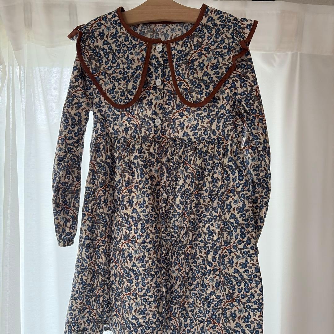 SHEIN 花柄フリル襟長袖ワンピース 120cm程度 - メルカリ