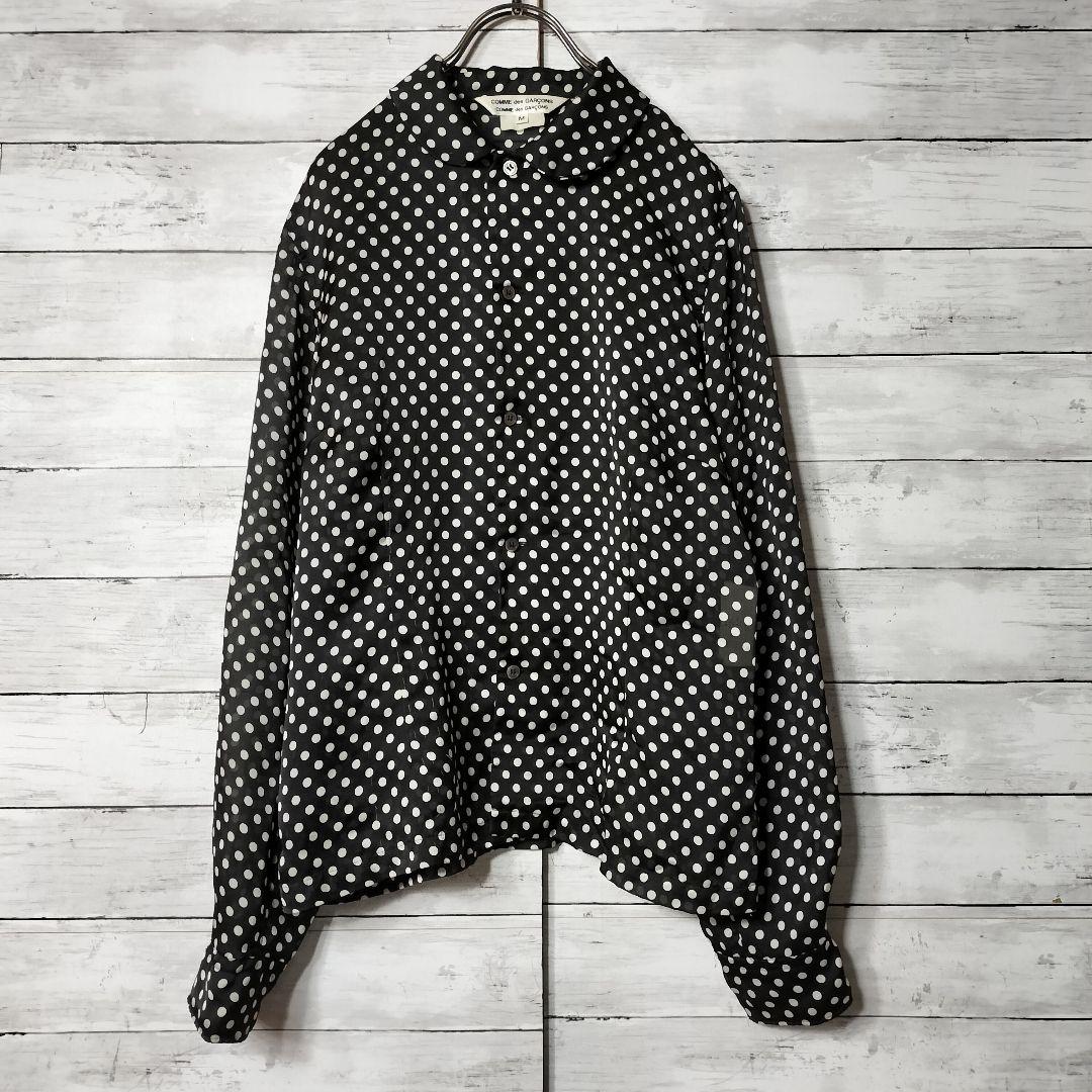 コムデギャルソン コムコム 長袖シャツ ポリエステル ドット柄 丸襟 シャツ 長袖 ドット 丸襟 ネイビー コムデギャルソンコムデギャルソン