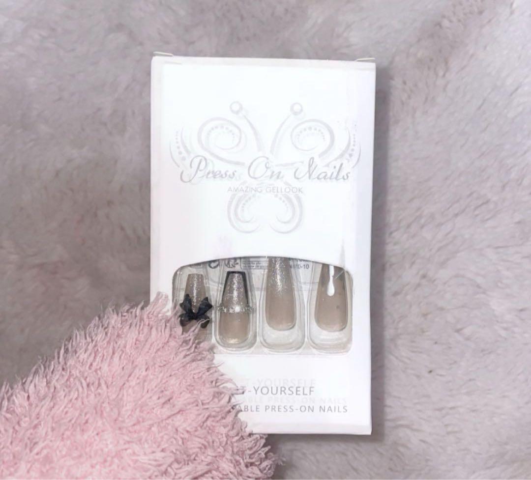 ネイルチップ チェーンクロスブラックミラースクエアネイルチップ ／ chain cross