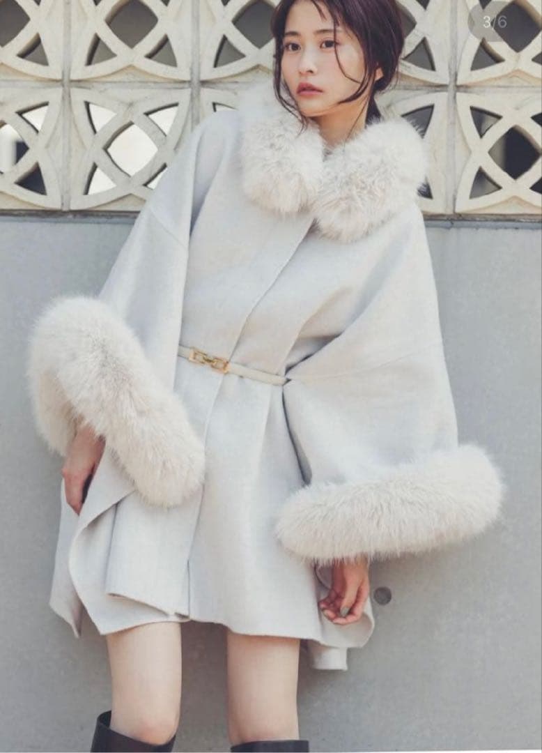 snidel グレー ファー ケープコート ファーケープコート(コート)｜アウター｜SNIDEL(スナイデル)の通販