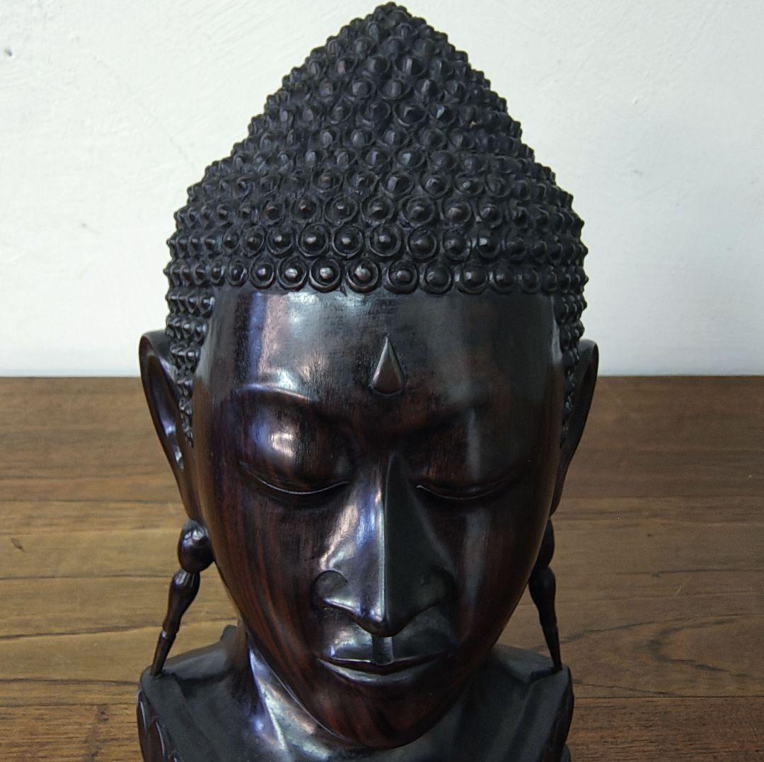 仏教美術【Buddha Head】木彫 彫刻 仏頭 仏像 ブッダ 置物