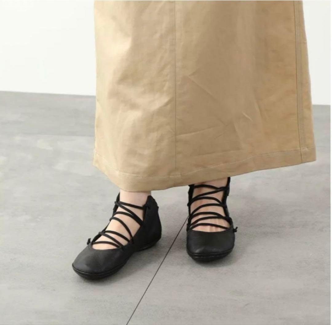 極美品】カンペール ライトニナ レースアップ バレエシューズ ブラック