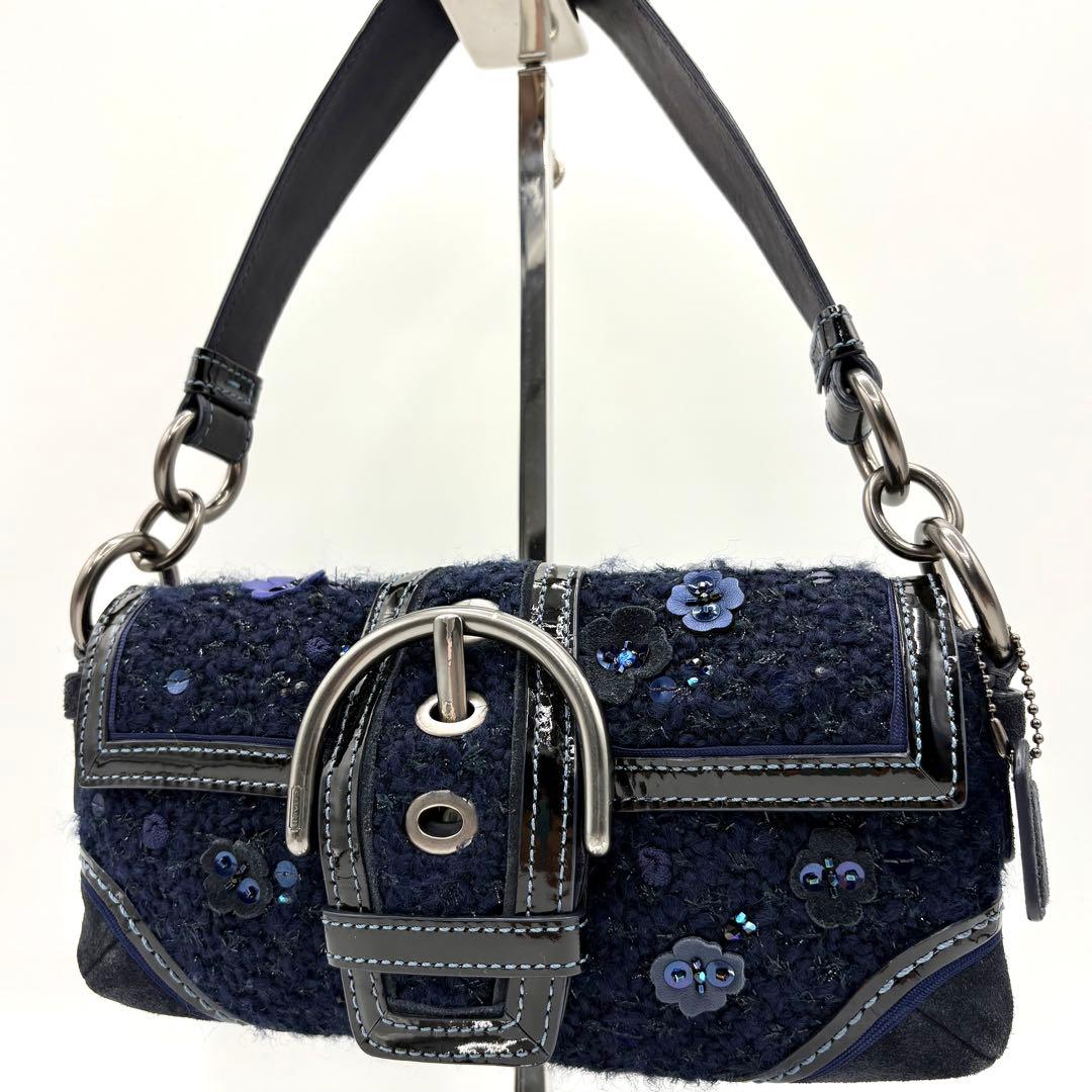 美品 COACH コーチ 8F15 ワンショルダー ツイード グリーン ソーホー