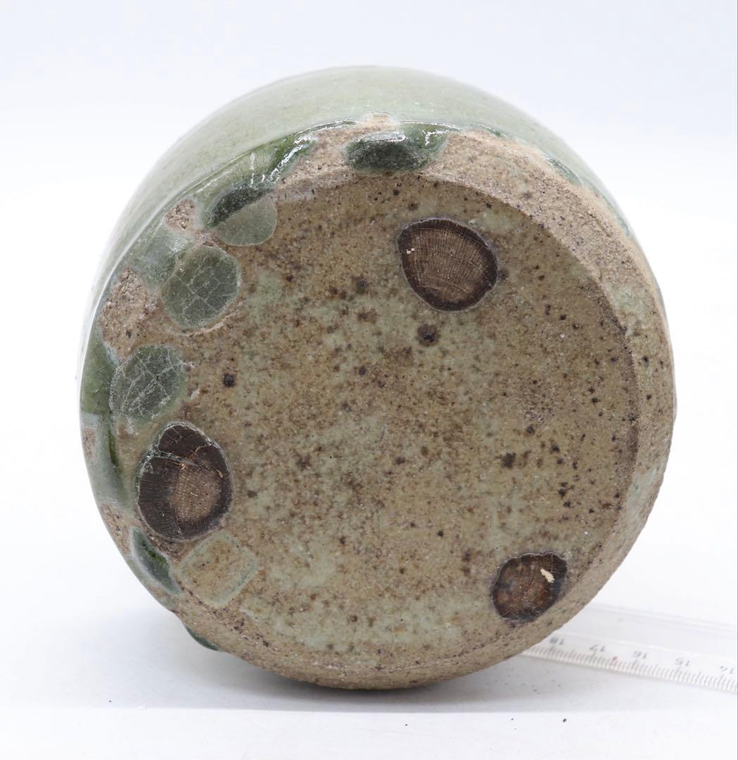 坂田甚内作　緑釉瓶　花入　送料込み250612