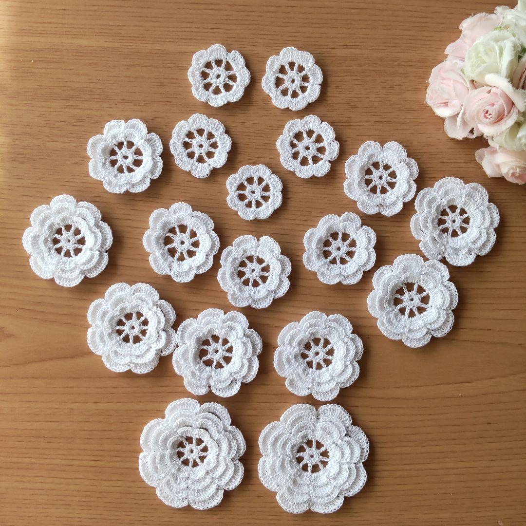 レース編みドイリーお花モチーフ18枚セットホワイトハンドメイド