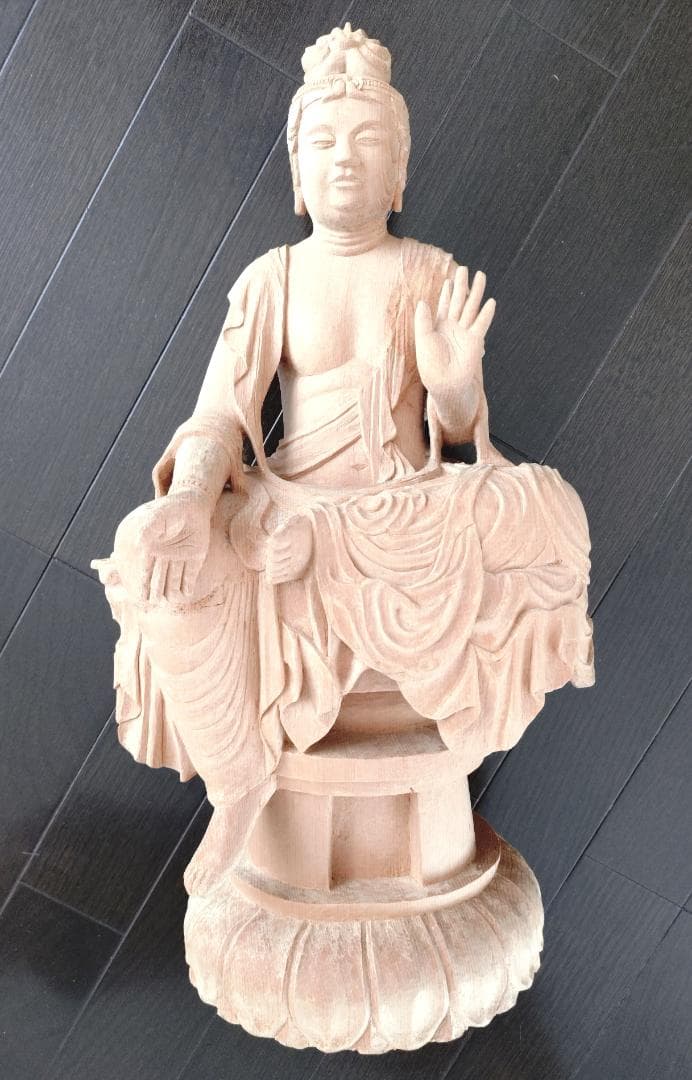 一刀彫　木像　 仏像 如意輪観音　菩薩半跏像　約50cm 259df665be54db15800c0fa0d534f8