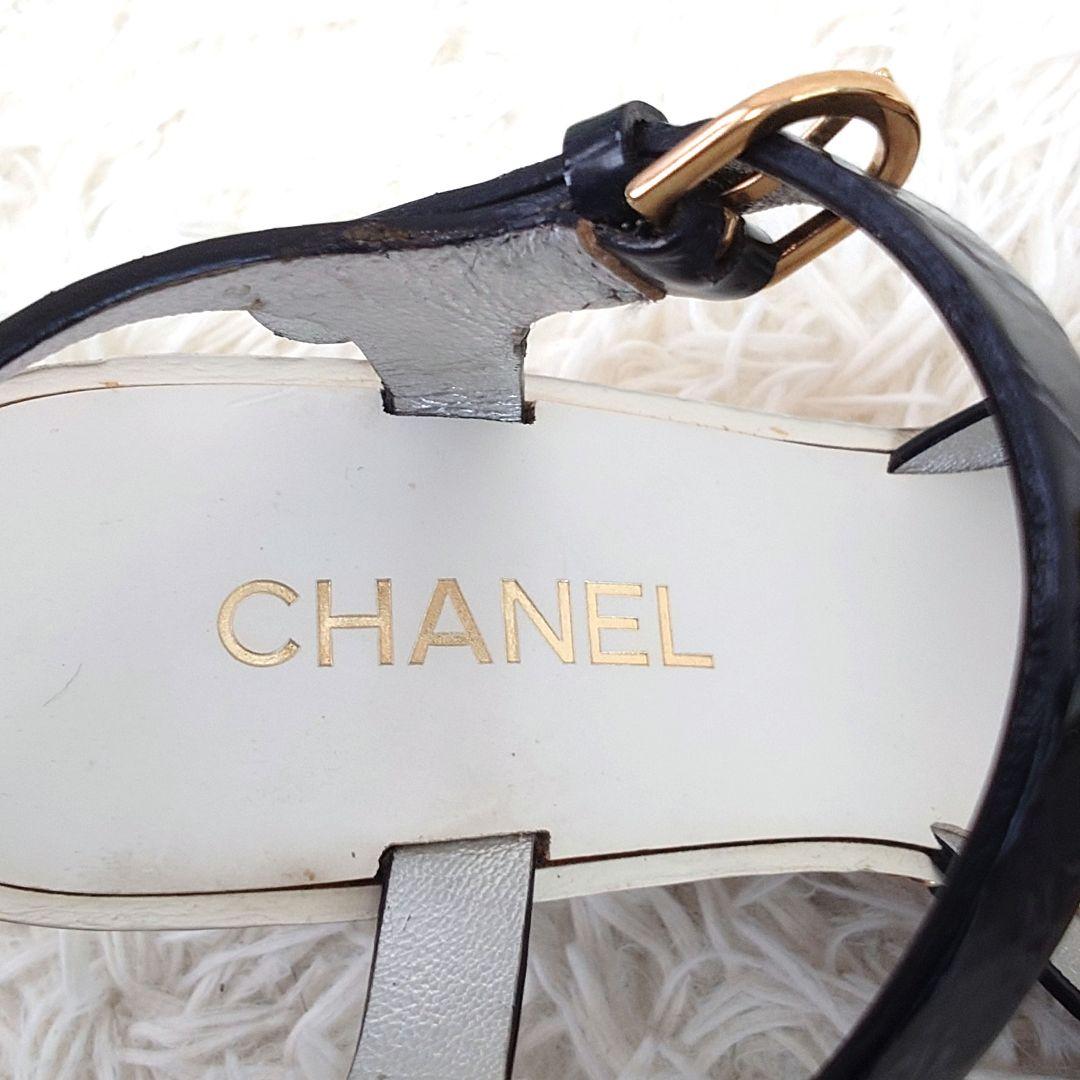 シャネル ミュール チェーン ココマーク ウッドソール 36c エナメル