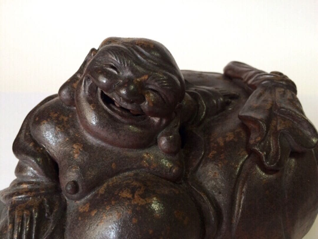 古備前 香炉 布袋】識箱付 備前焼 福の神 置物