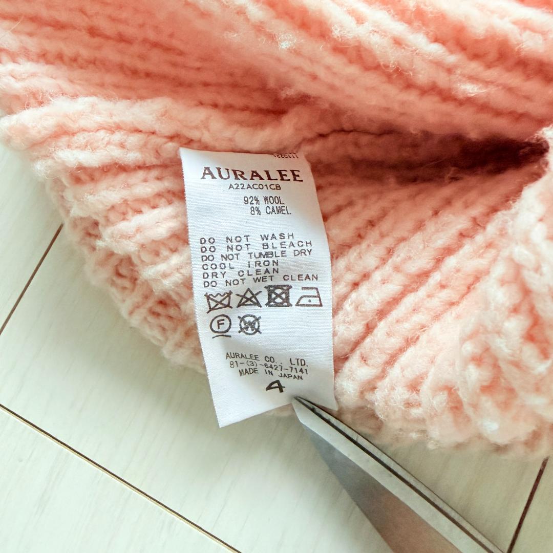 美品✨オーラリー ウールキャメル モックネック リブニットプル