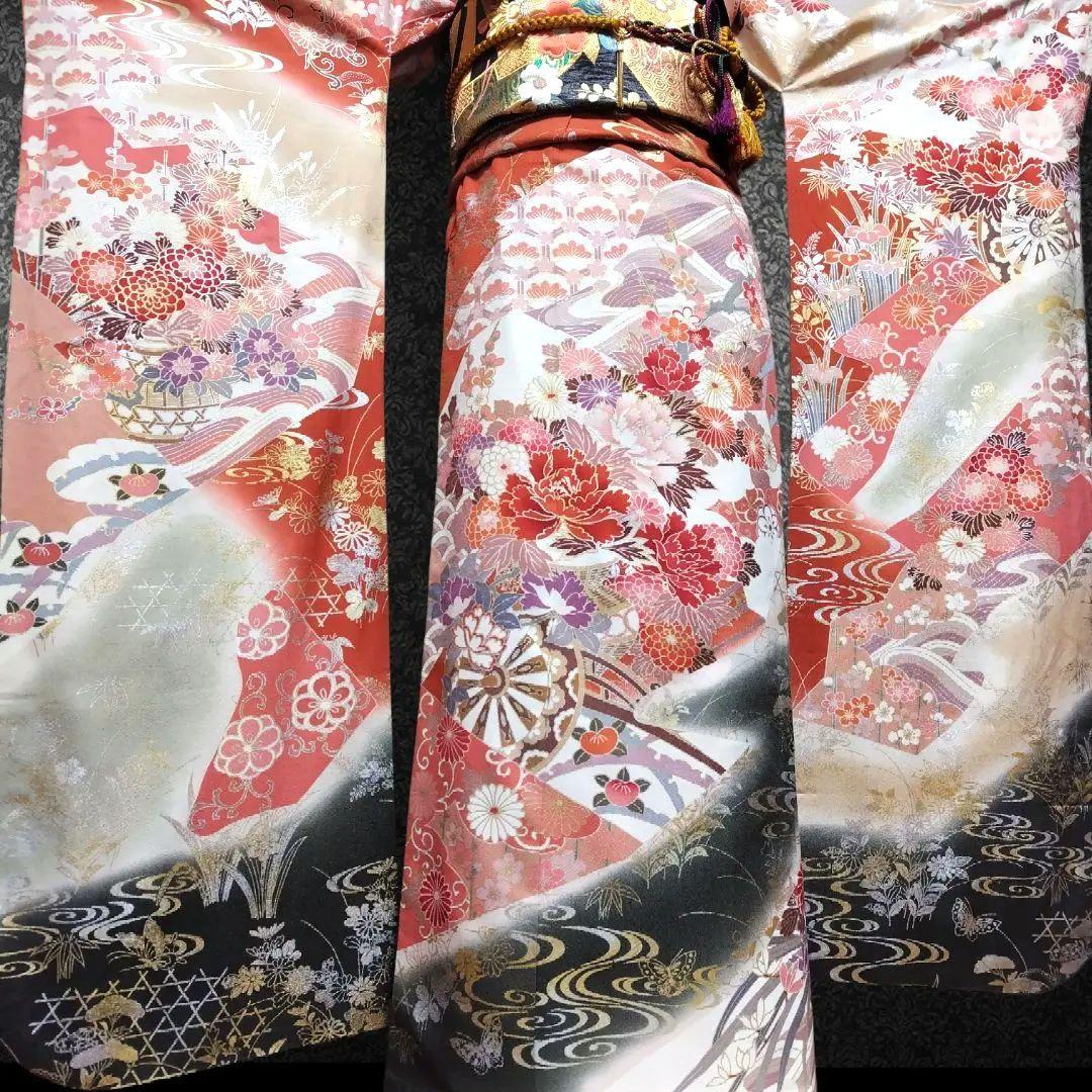 振袖フルセット(6点)・古典柄・金銀彩加工・暈し染め・高級手縫い