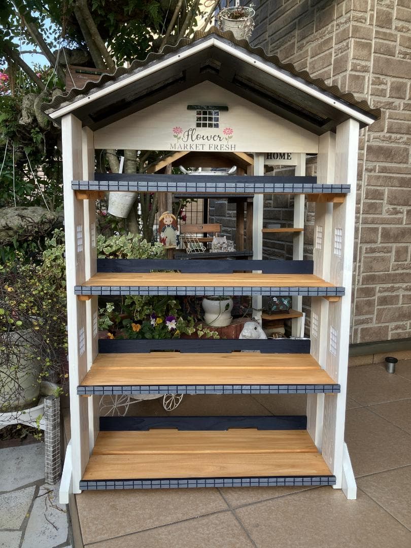No8 三角屋根の簡単移動 FLOWERS MARKET FRESH 棚4段
