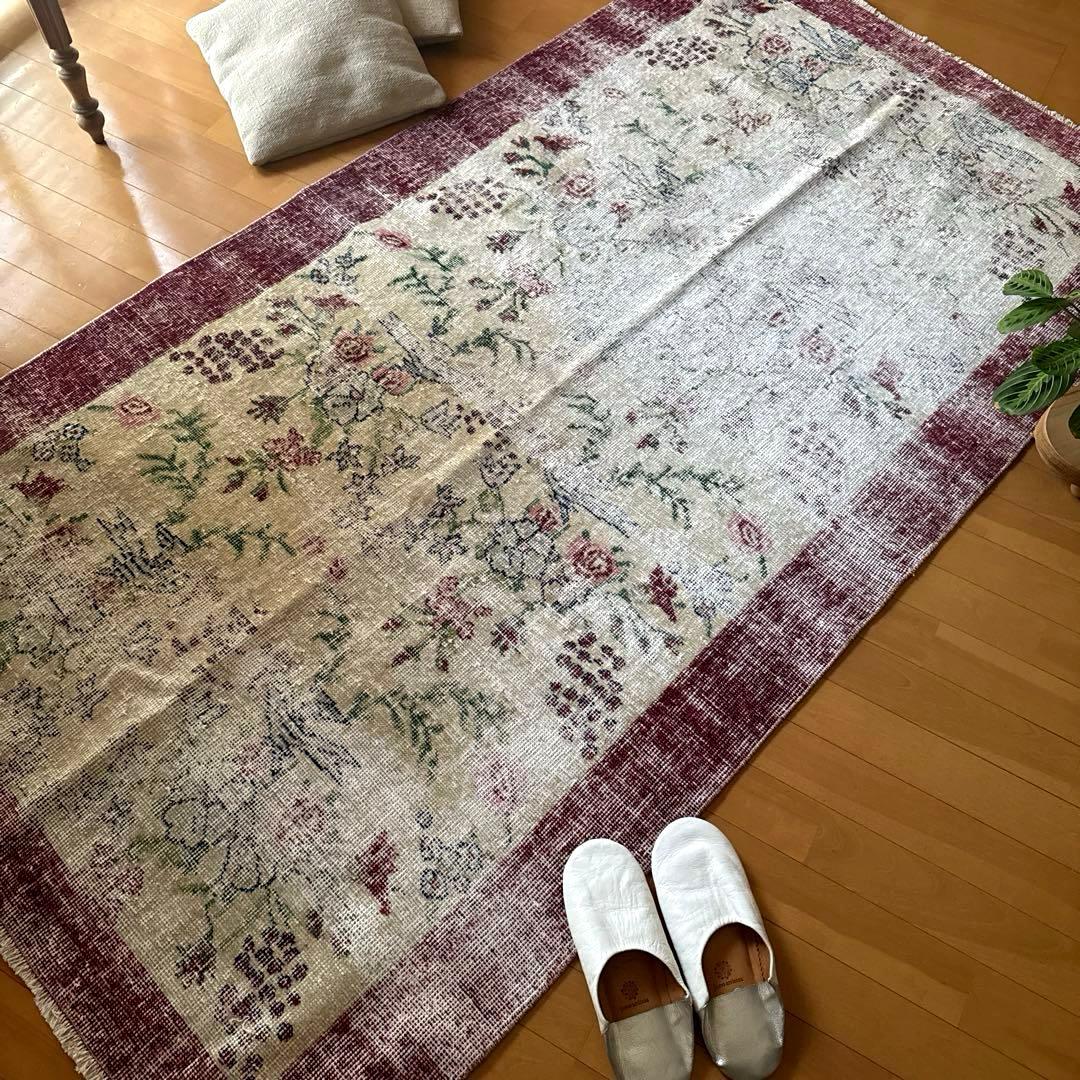 111×207 擦れシャビー　幸せな青い鳥　トルコヴィンテージラグ 111×207 擦れシャビー 幸せな青い鳥 トルコヴィンテージラグ | iichi