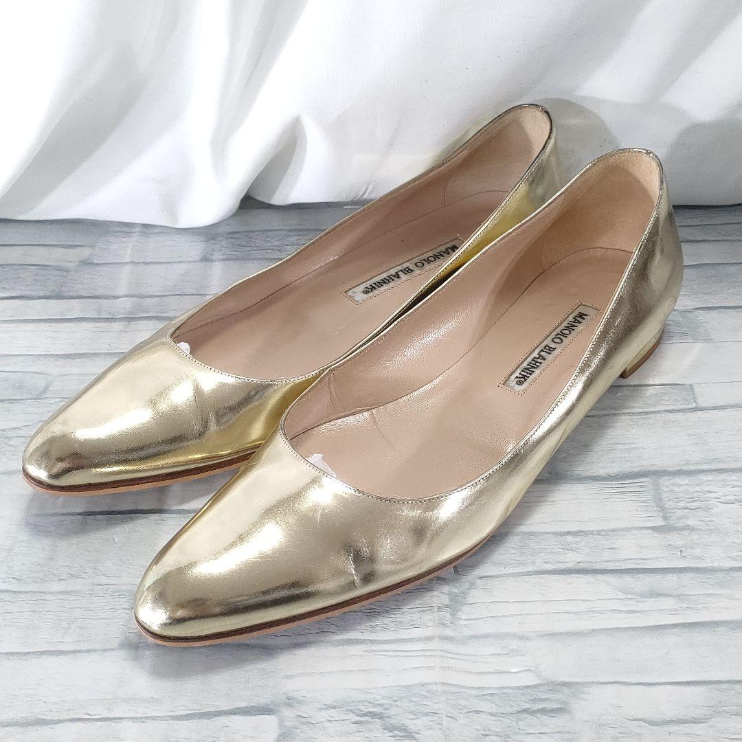 マノロブラニク　フラットパンプス　ゴールド　光沢あり◎　37.5 楽天市場】【最大2万円OFFクーポン対象・3/1限定】MANOLO BLAHNIK