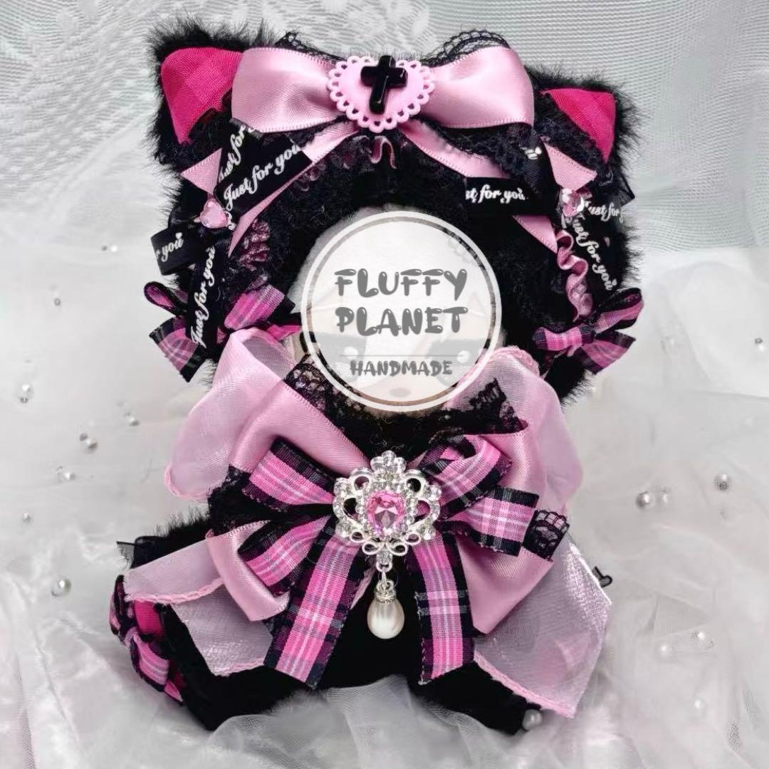 10cm おすわり ちびぐるみ ぬい服 ブラックピンク 猫耳 推しぬい #26