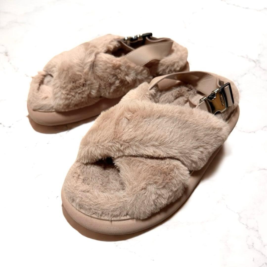 美品☆MONCLER モンクレール ソラリス ファーサンダル ピンク 23.5
