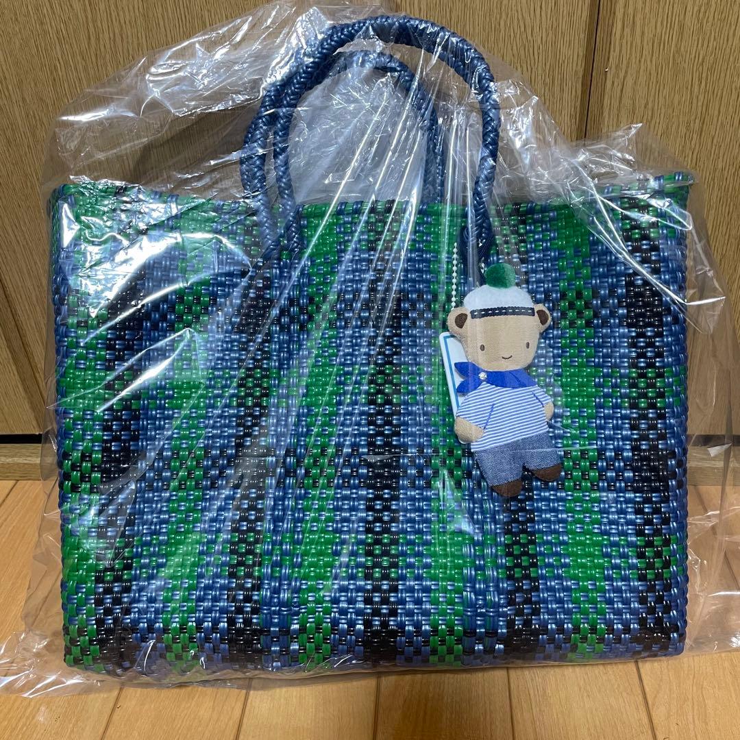 Familiar 青緑チェック かごバッグ　ファミリア　メルカドバック Familiar 青緑チェック かごバッグ ファミリア メルカドバック - メルカリ