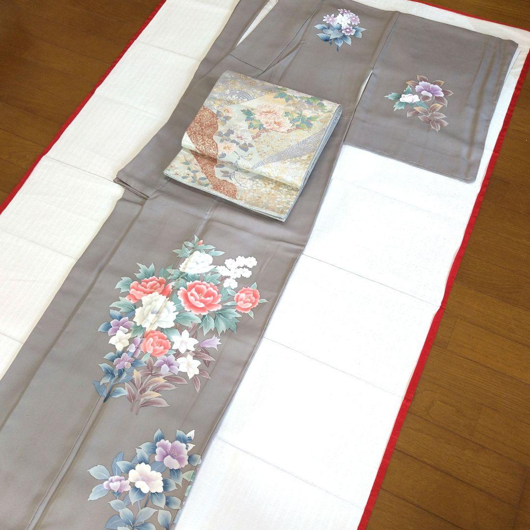 【 新品未使用 】訪問着セット 身丈155cm 裄丈62cm 訪問着 身丈155cm 裄丈65cm M 袷 落款あり 菊 枝梅 ぼかし 薄ピンク