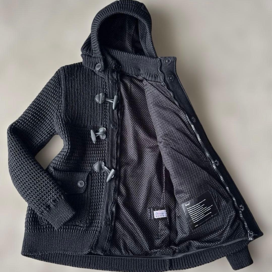 ✨美品✨バーク　ニットダッフルコート　ブラック　フード　秋冬　編み込み　2way 475-50601003-01.jpg