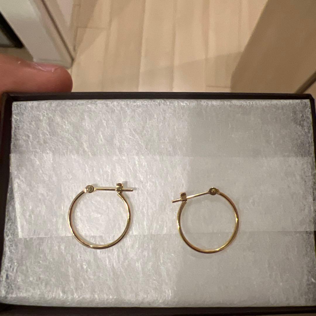 18k両耳ピアス 18金 メンズ ピアス 18k フープ イエローゴールド ダブルテクスチャー