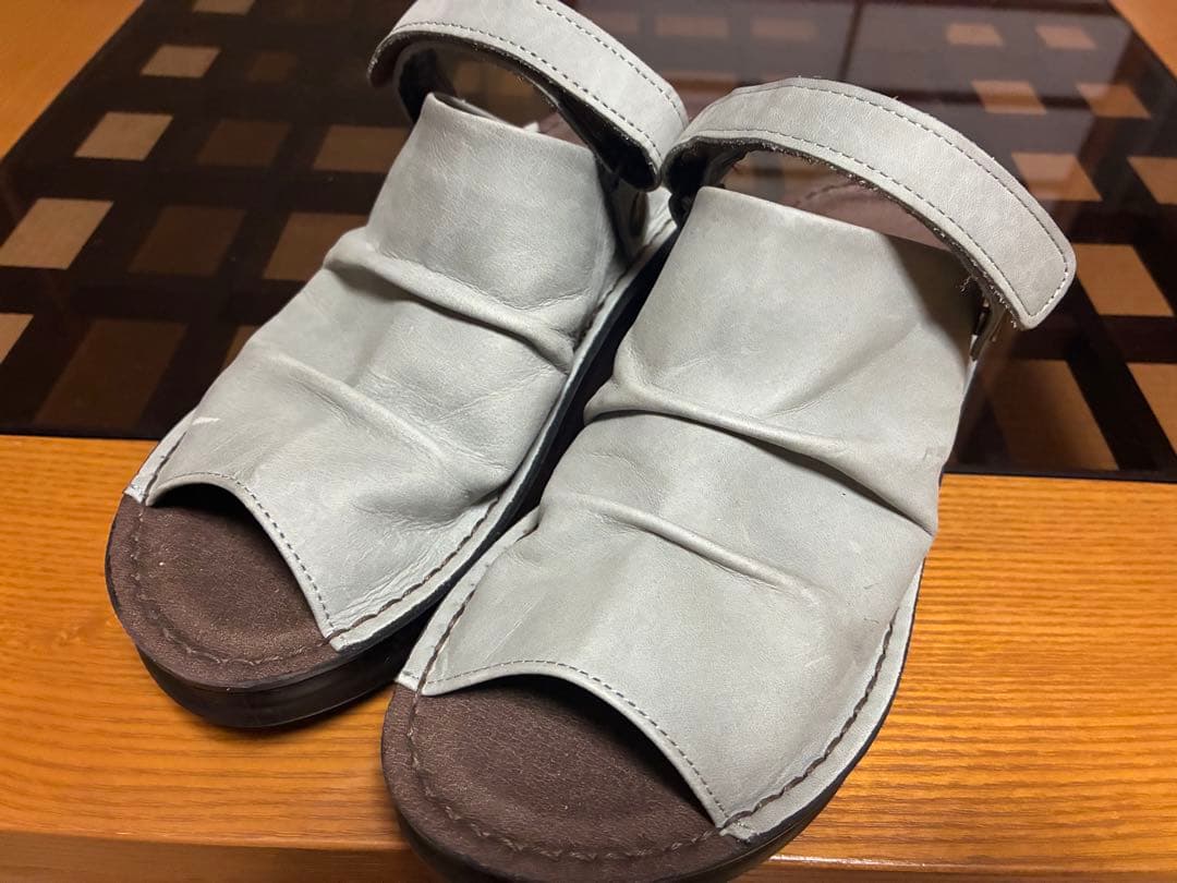 未使用インコルジュ本革オープントゥくしゅくしゅ WAYサボ風サンダルM日本製 オープントゥくしゅくしゅ2WAYサボ風サンダル☆メタリックバージョン