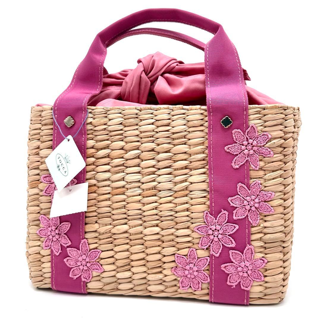 【新品タグ付き】TOCCA かごバッグ フラワー 刺繍 レース ラフィア ピンク TOCCA LAVENDER】Spring Collection meets RIKA IZUMI | ファッション
