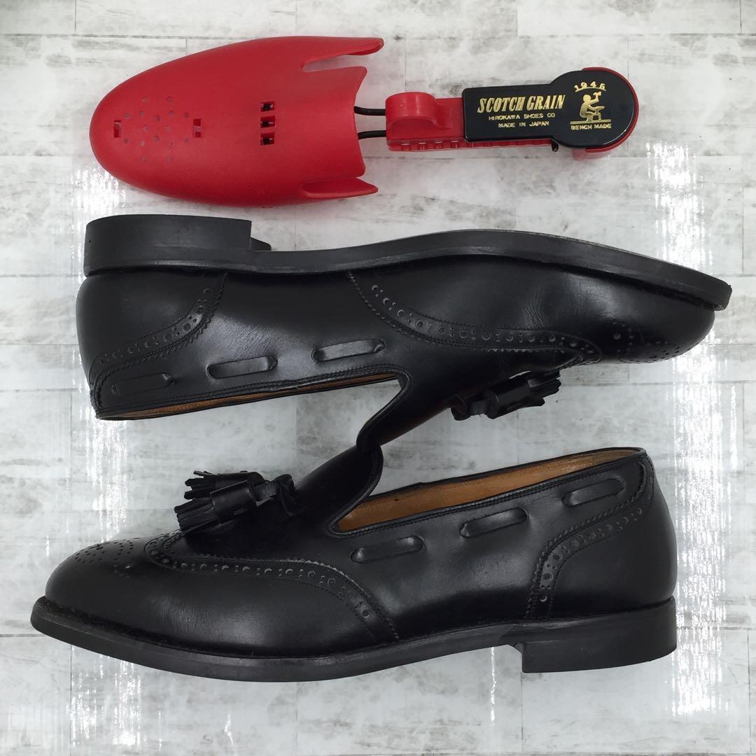 【美品】スコッチグレイン ウィングチップタッセルローファー 25.5cm 黒