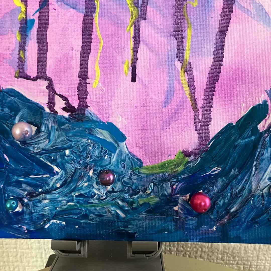 小4娘の絵 嵐の海 キャンバスボード縦25.5cm 横20.5cm