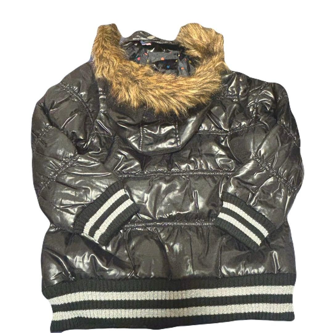 y2k 平成女児 平成ギャル ファー付き黒ダウンジャケット 短丈 光沢 肉