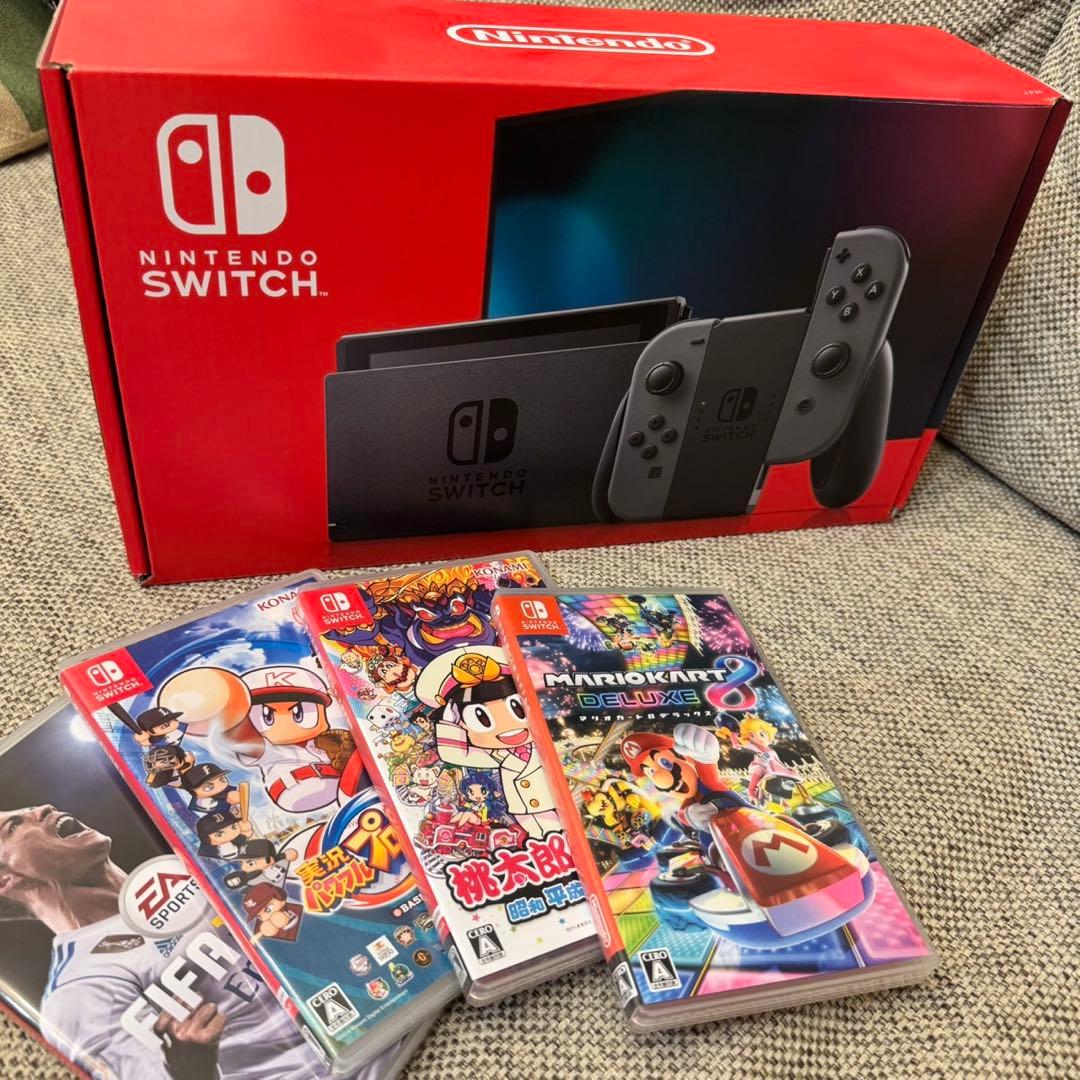 Nintendo Switch 本体(グレー)+人気ソフト4点セット まとめ売り Nintendo Switch 本体 グレー セット 有線接続アダプタ付 Nintendo