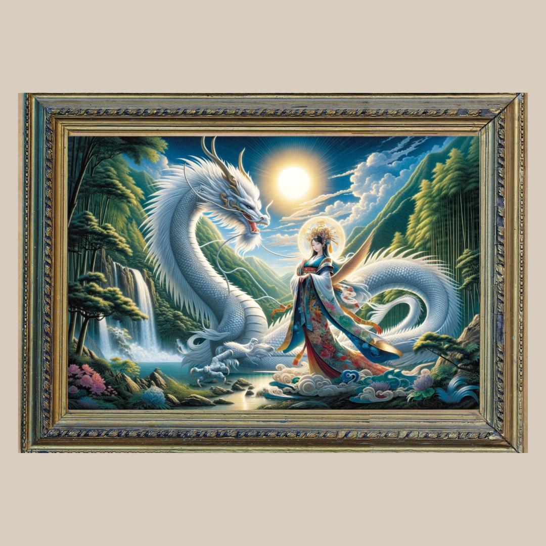 開運•絵画風•ヒーリングアート】✨白龍と天女✨ No.3 - メルカリ