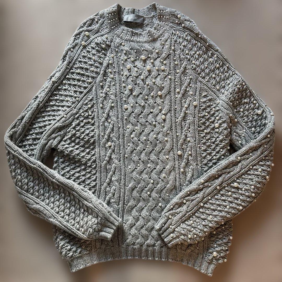 【超美品】希少　DIOR MEN ニット　クリーニング済み DIOR HOMME - Dior Homme ニット・セーター M グレーxピンクx黒(総柄