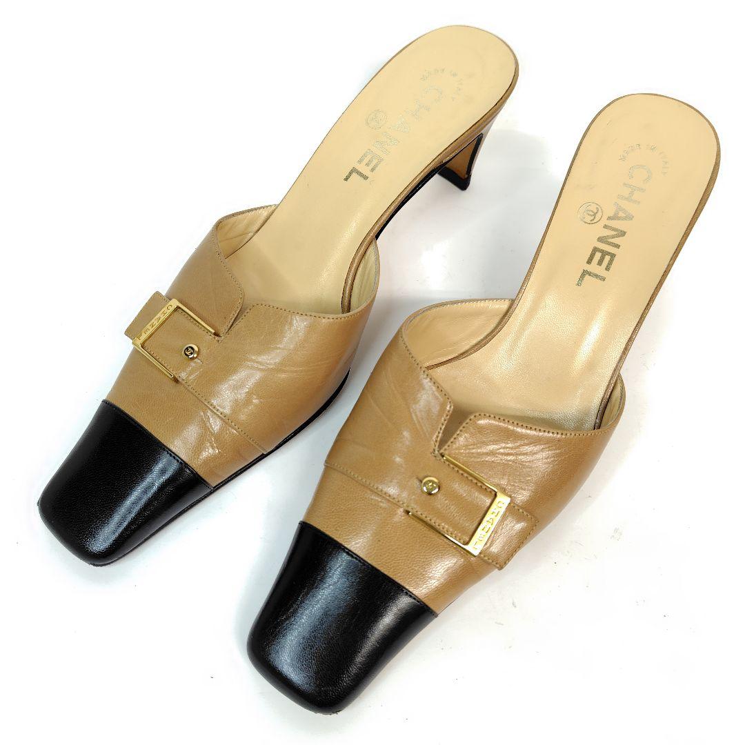 ★使用感少なめ★シャネル ミュール 38 サンダル スクエア バイカラー 夏のコーデに合わせたい！スポーティに♪】CHANEL サンダル (CHANEL