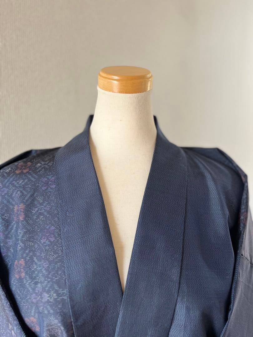 大島紬 作務衣 小花柄 着物リメイクファッション 大人のお洒落絹上衣