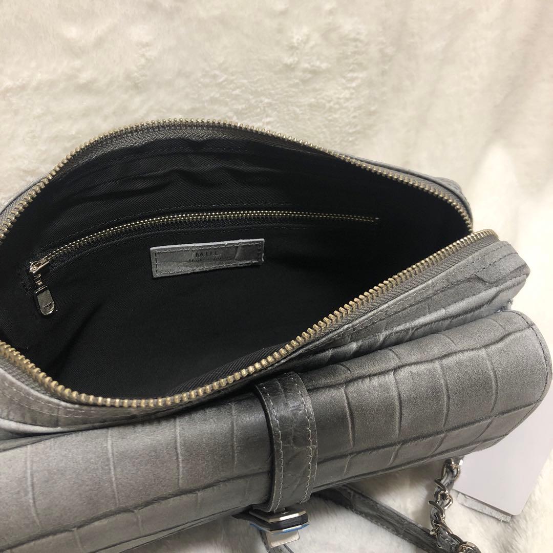 M.U.L.エムユーエル ホワイトヌバッククロコダイル型押しショルダー