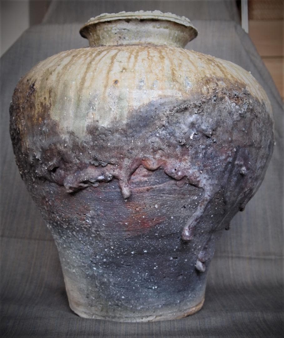 最上位作★岡見周二《師：古谷道生》★【窯変】伊賀壺★共箱・布