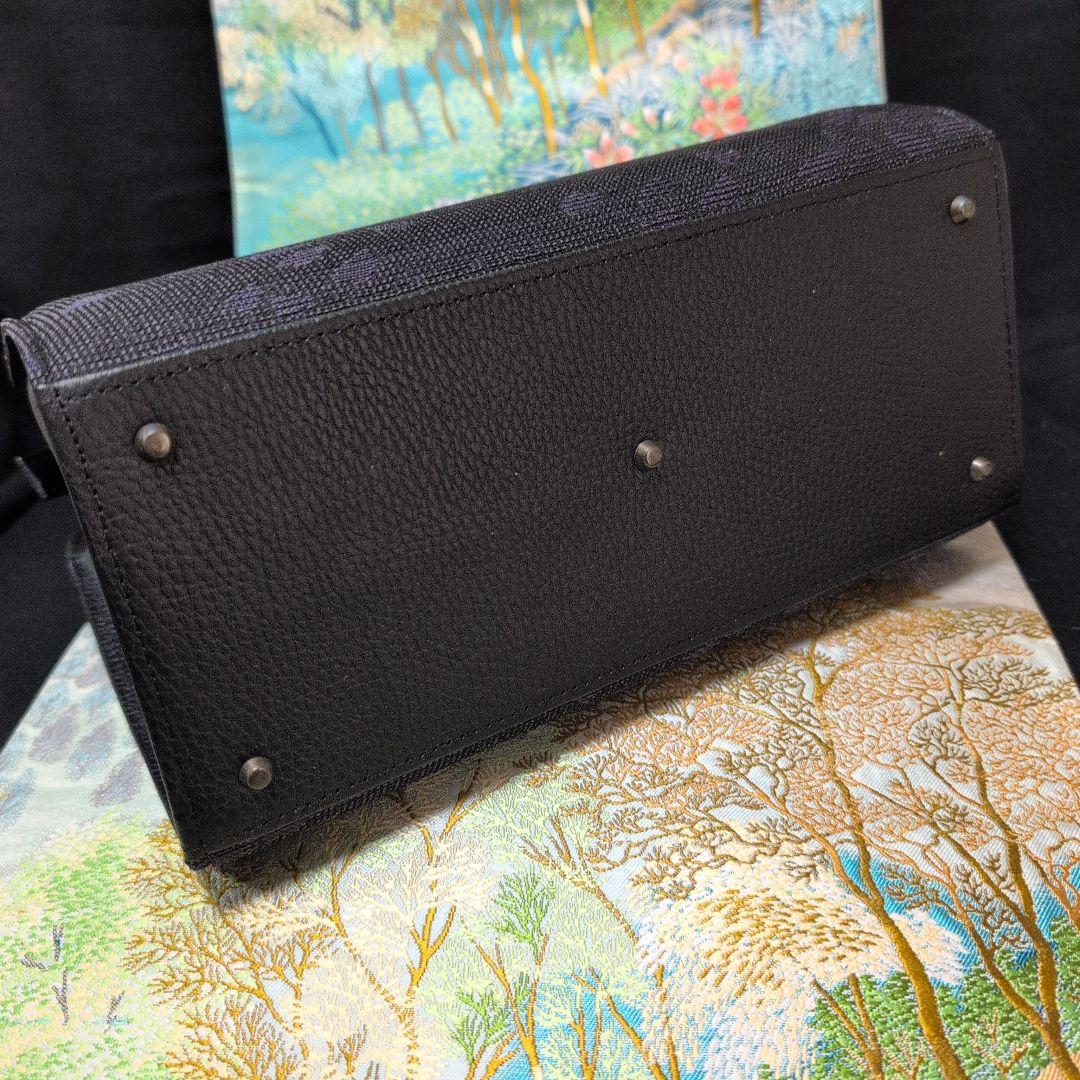 高級利休バック 黒紫花弁 シンプル トートバッグ 和装バッグ新品