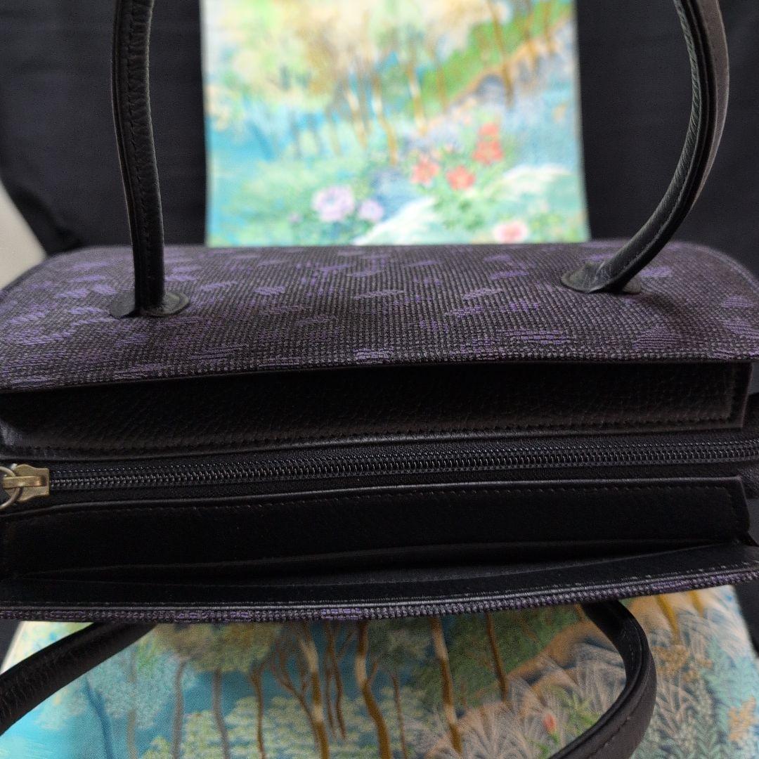 高級利休バック 黒紫花弁 シンプル トートバッグ 和装バッグ新品