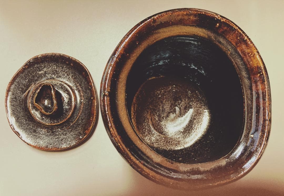 値下げ】 奥磯太覚 鉄釉 美濃焼 水差 替蓋付 【真作