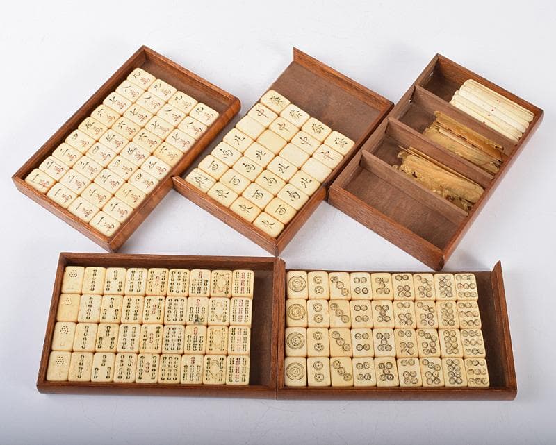中国 竹嵌 骨牌 背竹牌 麻雀牌 木箱付 D 8693 - メルカリ