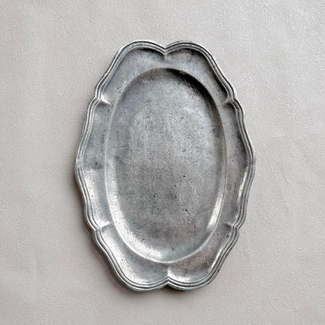 フランス アンティーク ピューター 花リム 大判 オーバルプレート 36cm ピューター 花リムオーバルプレート 26.5cm フランスアンティーク ⑳