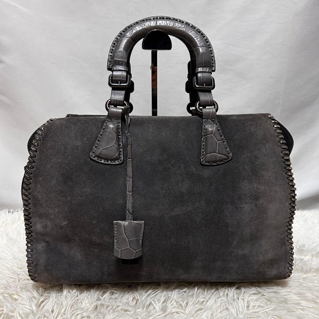 GIORGIO ARMANI スエード　クロコ型押し　ハンドバッグ　ミニボストン GIORGIO ARMANI スエード クロコ型押し ハンドバッグ ミニボストン