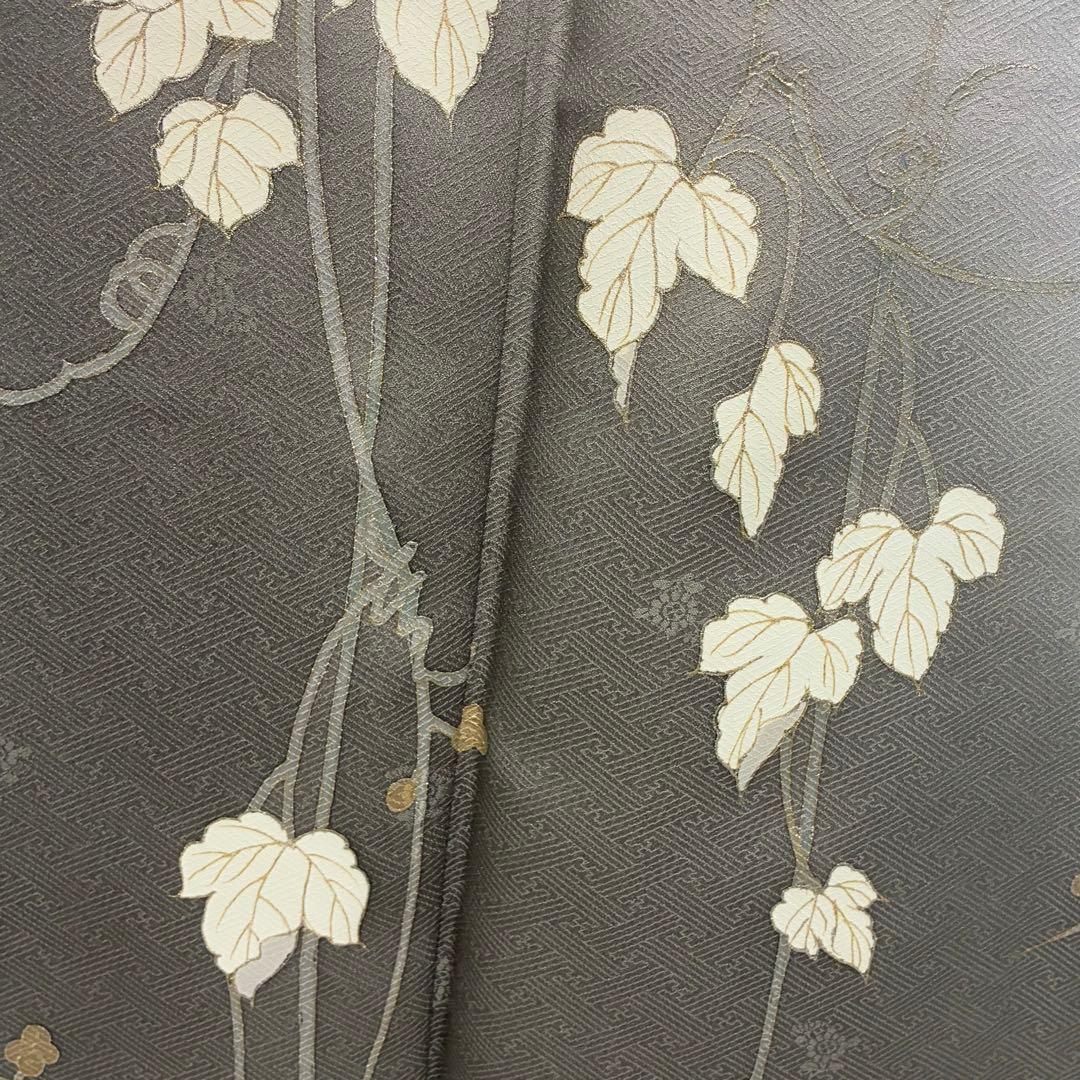 D212 訪問着 蔦の葉 グレー 一つ紋 正絹 着物 袷 極美品 - メルカリ