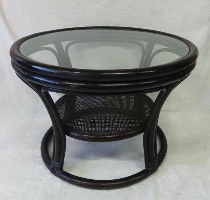 ラタン　サイドテーブル　ガラステーブル　籐　黒色　丸テーブル　センターテーブル サイドテーブル 籐のテーブル ガラス ラタン 和風 T806HR 爆買