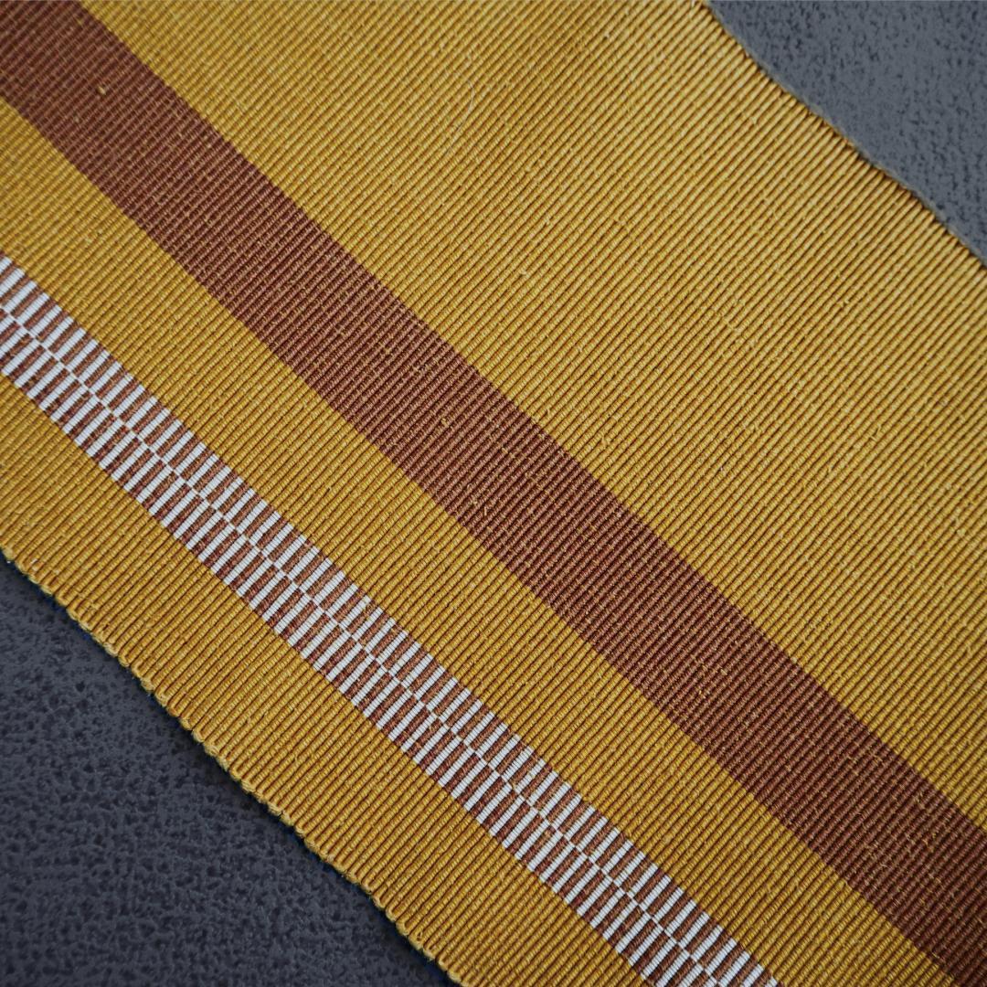 新着ファッション - 本場黄八丈 正絹 半幅帯♪ 草木染め 縞 黄金色 茶色 縞