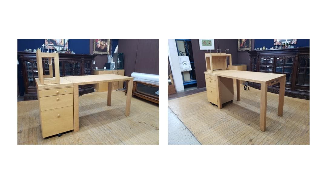 I48 美品 カリモク 無垢材使用 配置自由 学習机3点セット